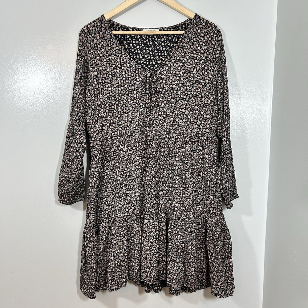 American Eagle women's boho cottage floral tiered mini dress size medium